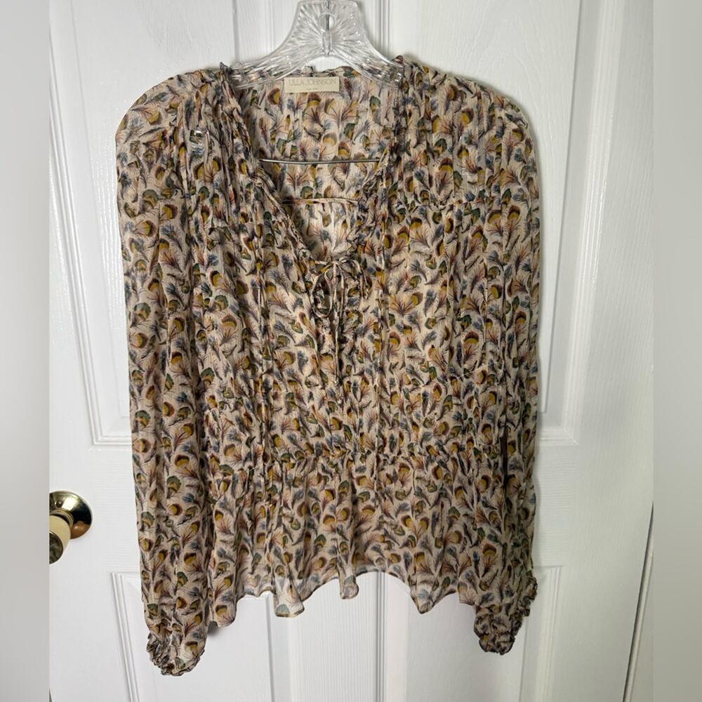 Ulla Johnson Robbie Silk Long Sleeve Front Tie Blouse In Swan 6 - Picture 2 of 12